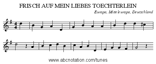 FRISCH AUF MEIN LIEBES TOECHTERLEIN - staff notation