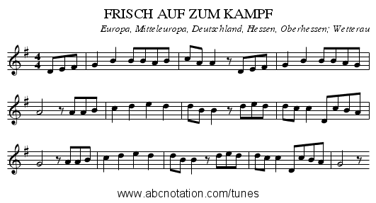 FRISCH AUF ZUM KAMPF - staff notation