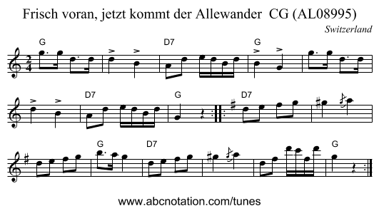Frisch voran, jetzt kommt der Allewander  CG (AL08995) - staff notation