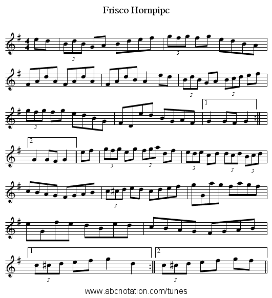 Frisco Hornpipe - staff notation