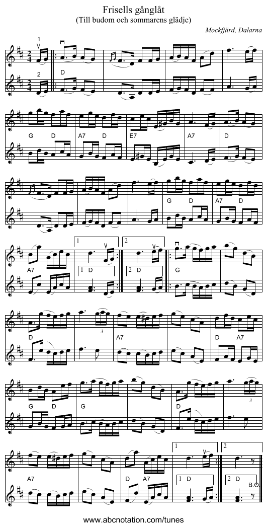 Frisells gånglåt - staff notation