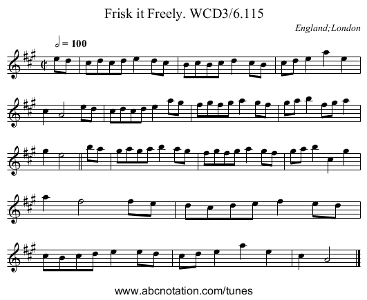 Frisk it Freely. WCD3/6.115 - staff notation