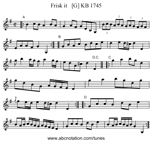 Frisk it   [G] KB 1745 - staff notation