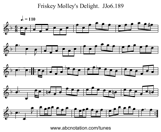 Friskey Molley's Delight.  JJo6.189 - staff notation