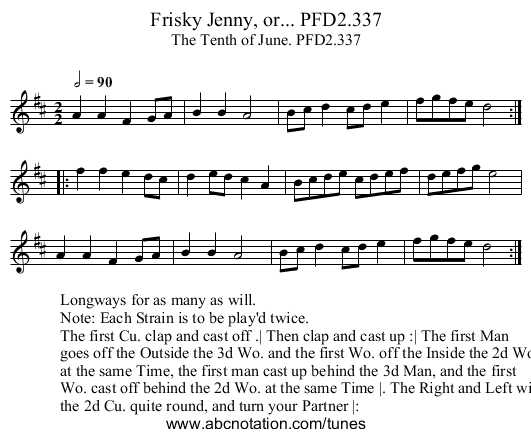 Frisky Jenny, or... PFD2.337 - staff notation