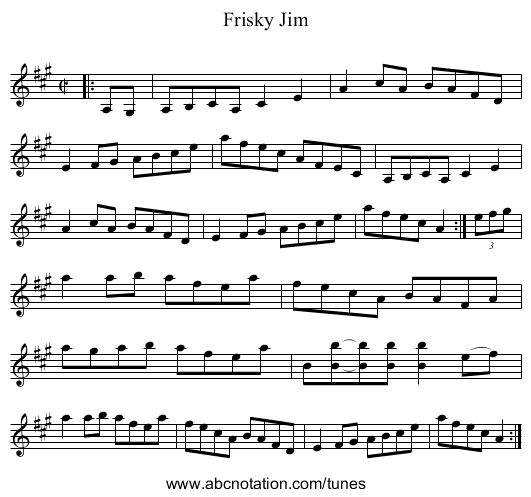 Frisky Jim - staff notation