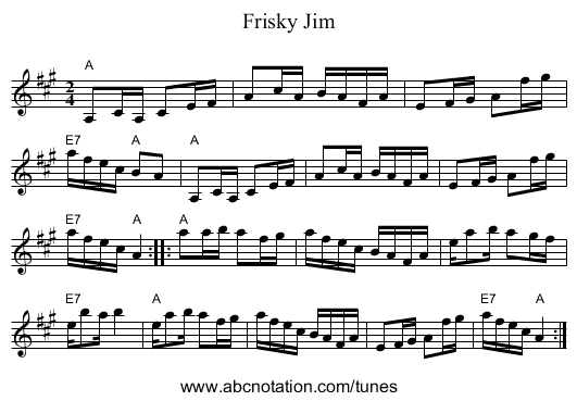 Frisky Jim - staff notation