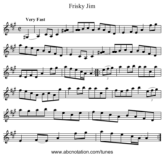 Frisky Jim - staff notation