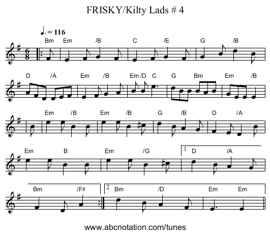FRISKY/Kilty Lads # 4 - staff notation