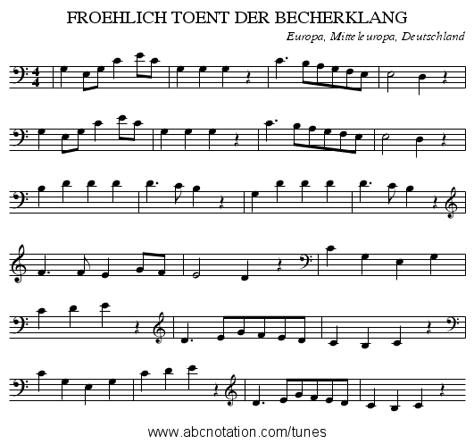 FROEHLICH TOENT DER BECHERKLANG - staff notation