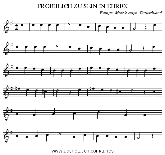 FROEHLICH ZU SEIN IN EHREN - staff notation