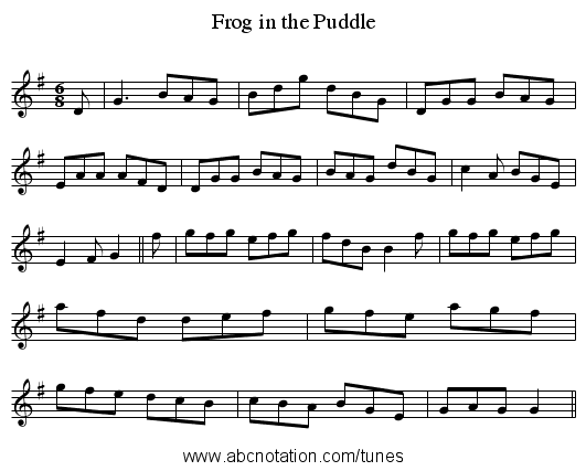 Frog in the Puddle - staff notation