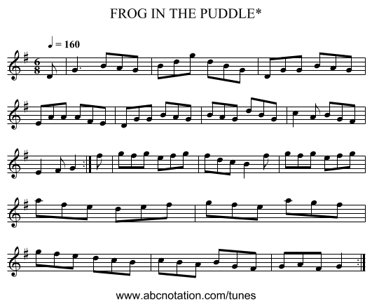 FROG IN THE PUDDLE* - staff notation
