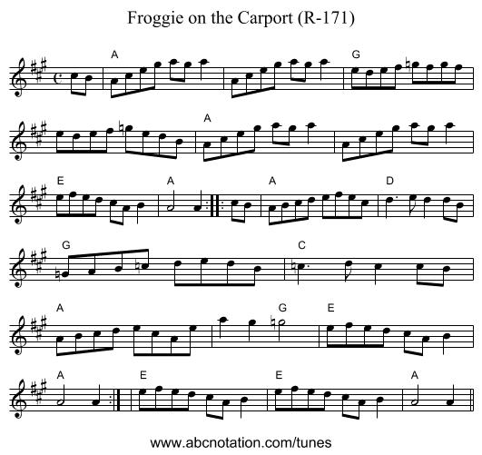 Froggie on the Carport (R-171) - staff notation