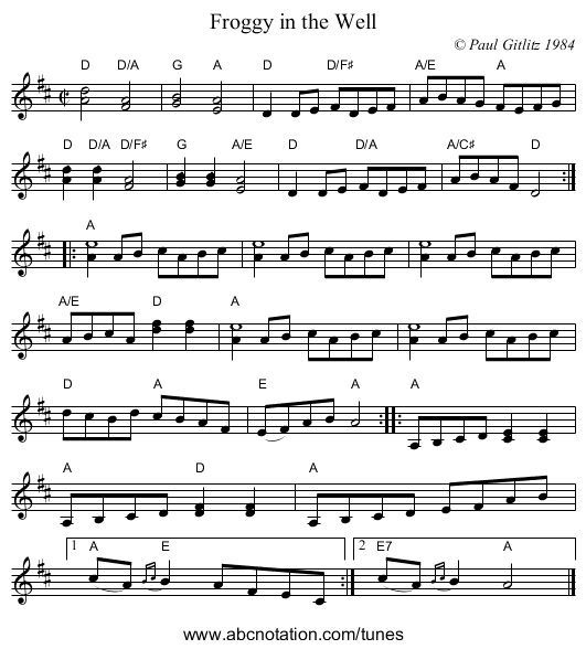 Froggy in the Well - staff notation