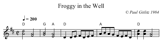 Froggy in the Well - staff notation