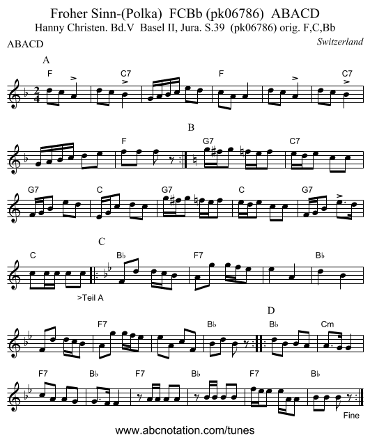 Froher Sinn-(Polka)  FCBb (pk06786)  ABACD - staff notation