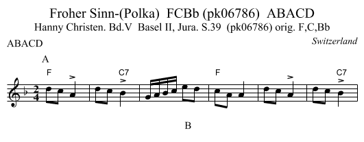 Froher Sinn-(Polka)  FCBb (pk06786)  ABACD - staff notation