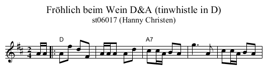 Fr&ouml;hlich beim Wein D&A (tinwhistle in D) - staff notation