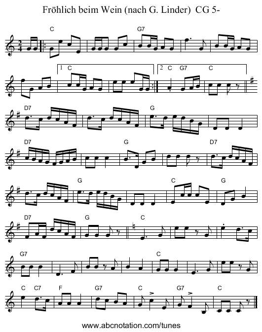 Fröhlich beim Wein (nach G. Linder) CG 5- - staff notation