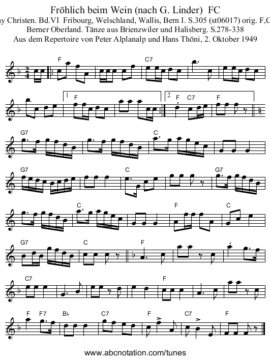 Fr&ouml;hlich beim Wein (nach G. Linder)  FC - staff notation