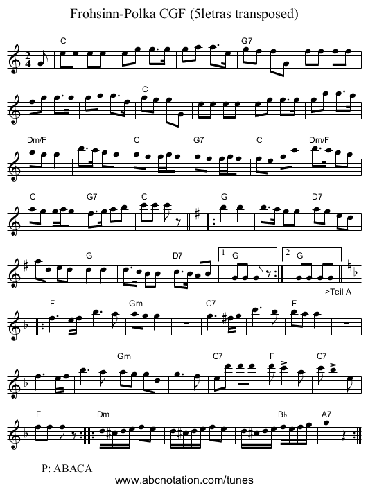 Frohsinn-Polka CGF (5letras transposed) - staff notation