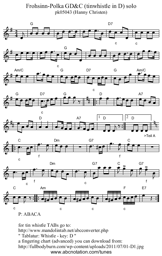 Frohsinn-Polka GD&C (tinwhistle in D) solo - staff notation