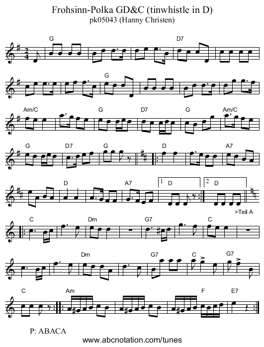 Frohsinn-Polka GD&C (tinwhistle in D) - staff notation