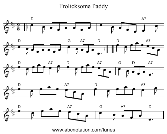 Frolicksome Paddy - staff notation