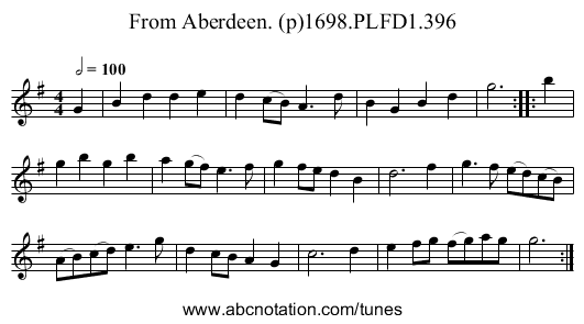 From Aberdeen. (p)1698.PLFD1.396 - staff notation
