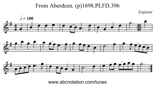 From Aberdeen. (p)1698.PLFD.396 - staff notation
