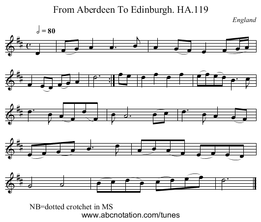 From Aberdeen To Edinburgh. HA.119 - staff notation