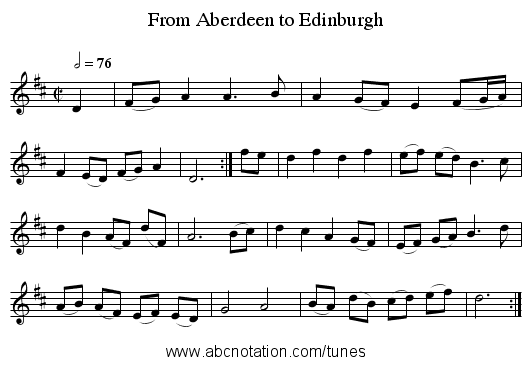 From Aberdeen to Edinburgh - staff notation