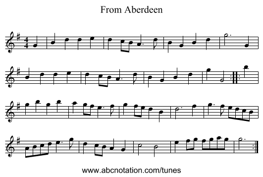 From Aberdeen - staff notation