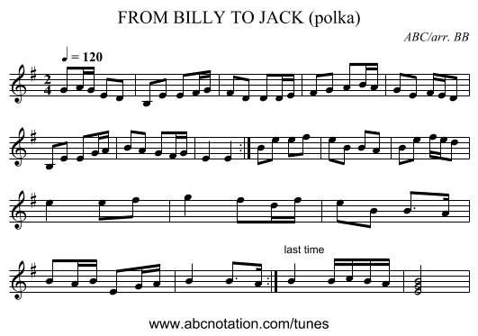 FROM BILLY TO JACK (polka) - staff notation