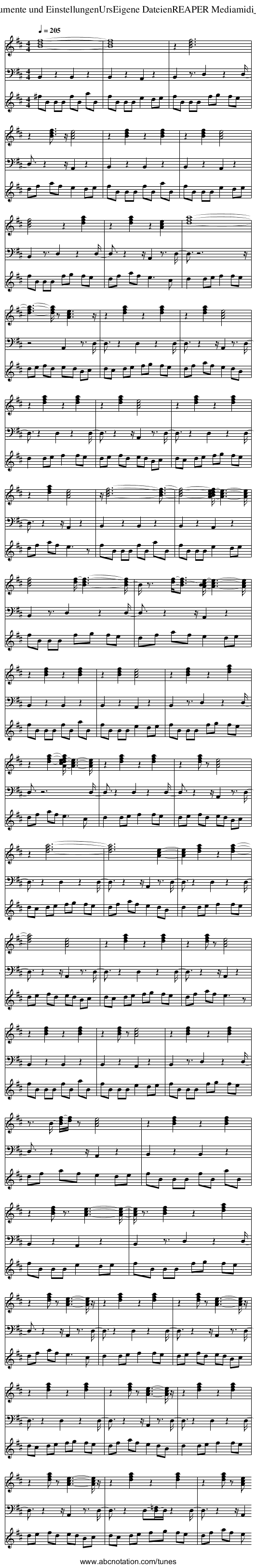 from C:\Dokumente und Einstellungen\Urs&inodot;gene Dateien\REAPER Media&inodot;di_ezport4.mid - staff notation