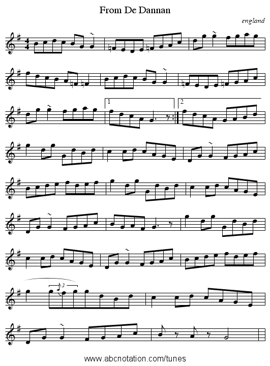 From De Dannan - staff notation