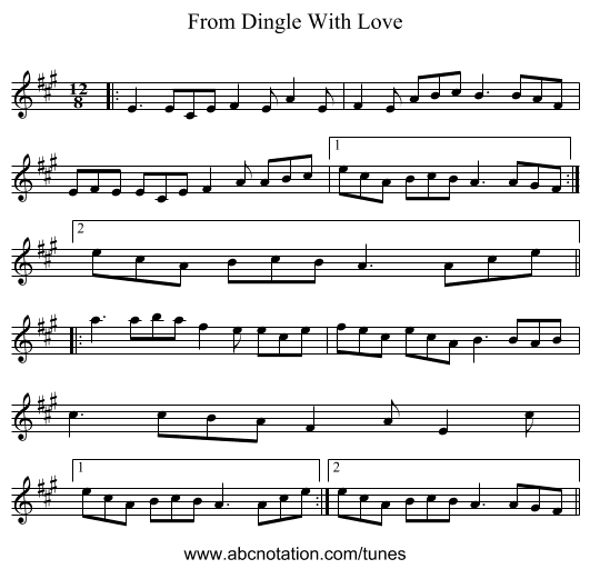 From Dingle With Love - staff notation