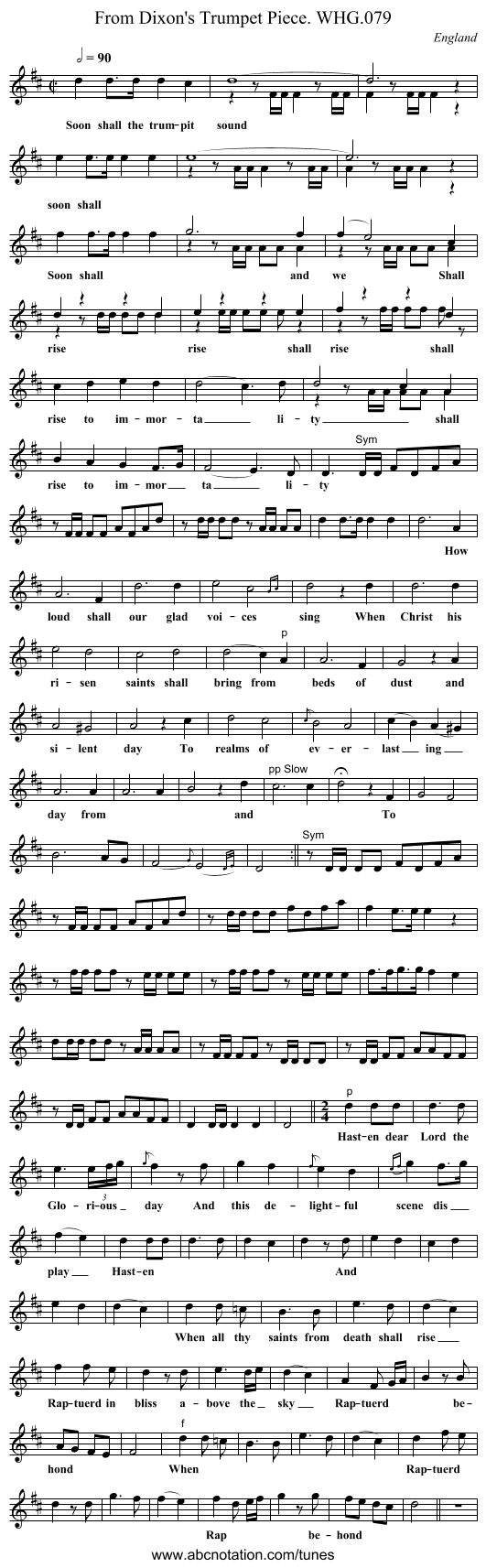 From Dixon's Trumpet Piece. WHG.079 - staff notation