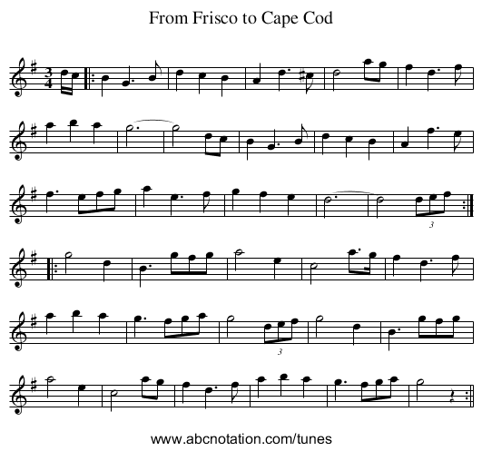 From Frisco to Cape Cod - staff notation