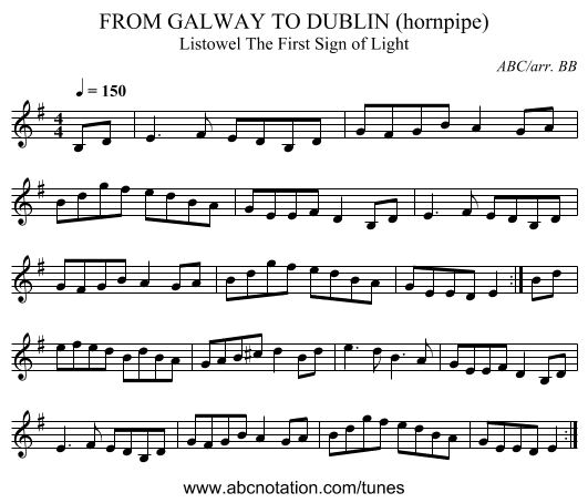 FROM GALWAY TO DUBLIN (hornpipe) - staff notation