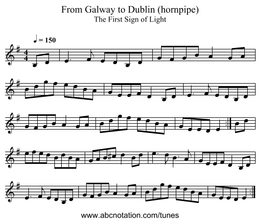 From Galway to Dublin (hornpipe) - staff notation