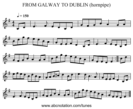 FROM GALWAY TO DUBLIN (hornpipe) - staff notation