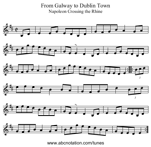 From Galway to Dublin Town - staff notation