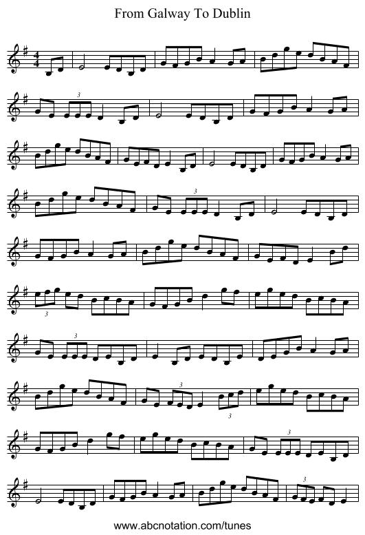 From Galway To Dublin - staff notation