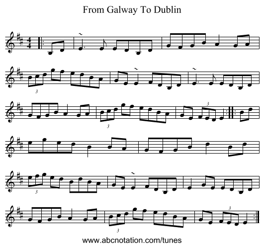From Galway To Dublin - staff notation