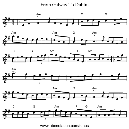 From Galway To Dublin - staff notation
