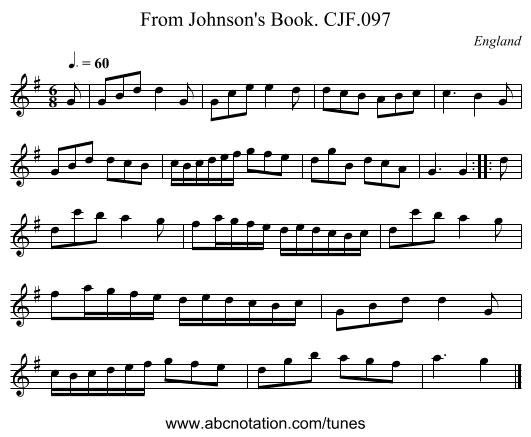 From Johnson's Book. CJF.097 - staff notation