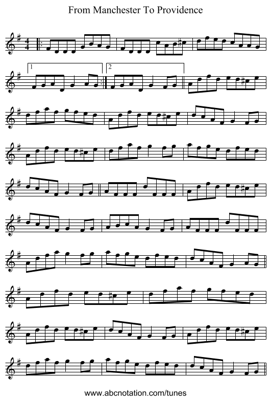 From Manchester To Providence - staff notation
