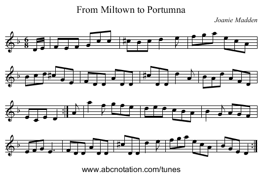 From Miltown to Portumna - staff notation